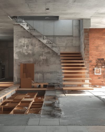 This text describes the different stages of home construction and renovation. It mentions building walls, painting, laying floors, and the overall design of the interior.